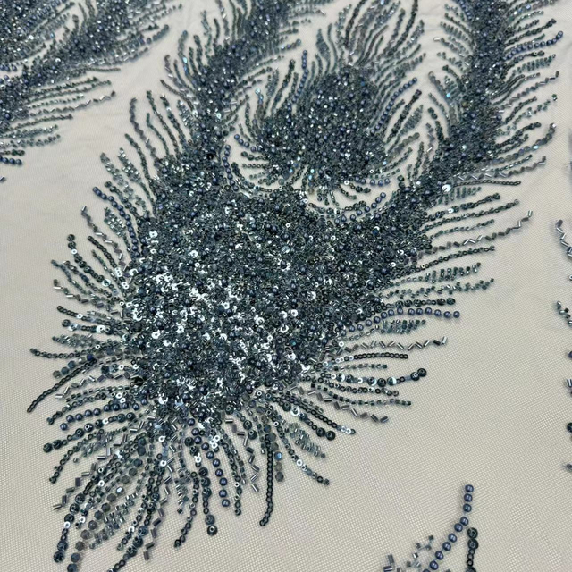 XRD-24174 Tulle with Machine Beads Embroidery Fabric