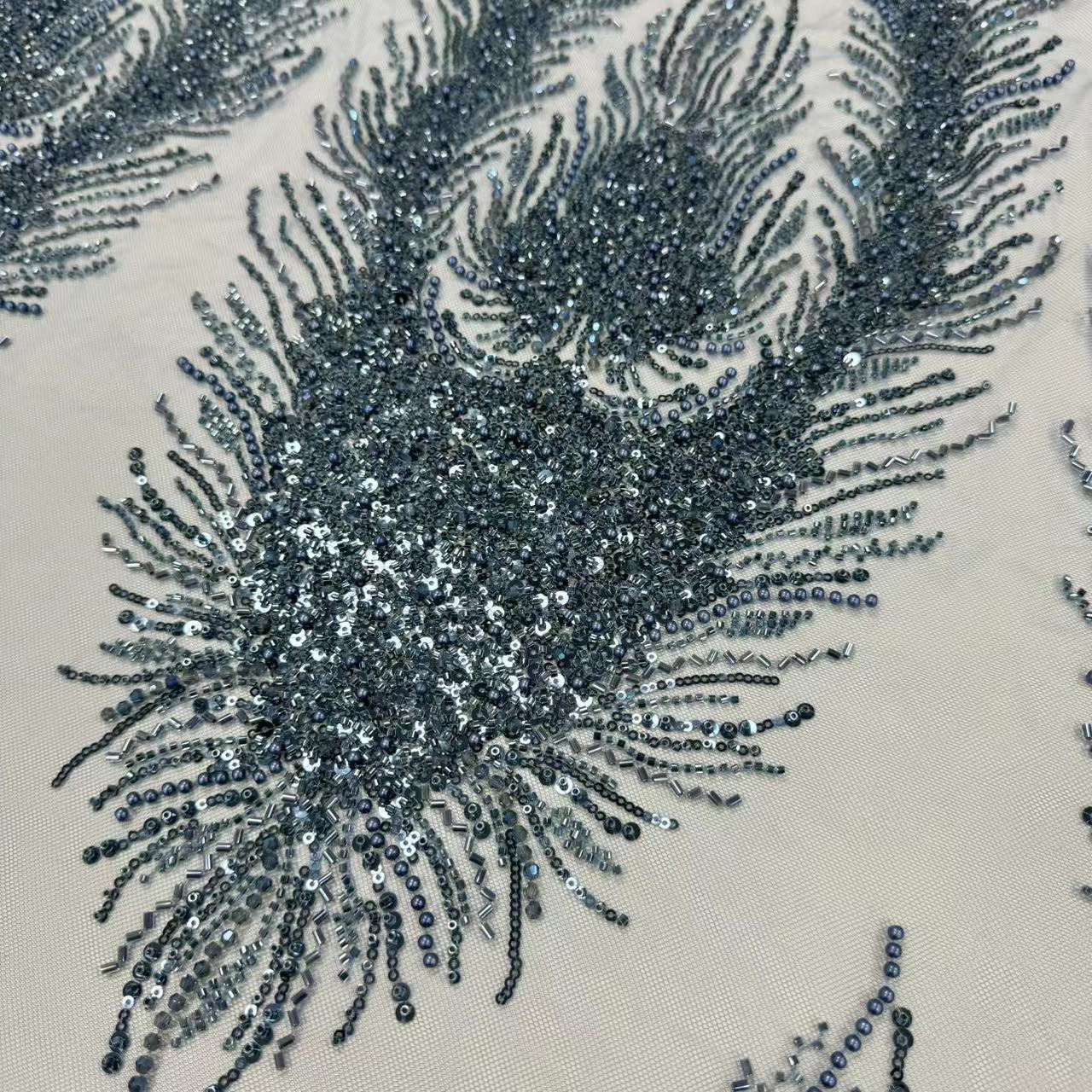 XRD-24174 Tulle with Machine Beads Embroidery Fabric
