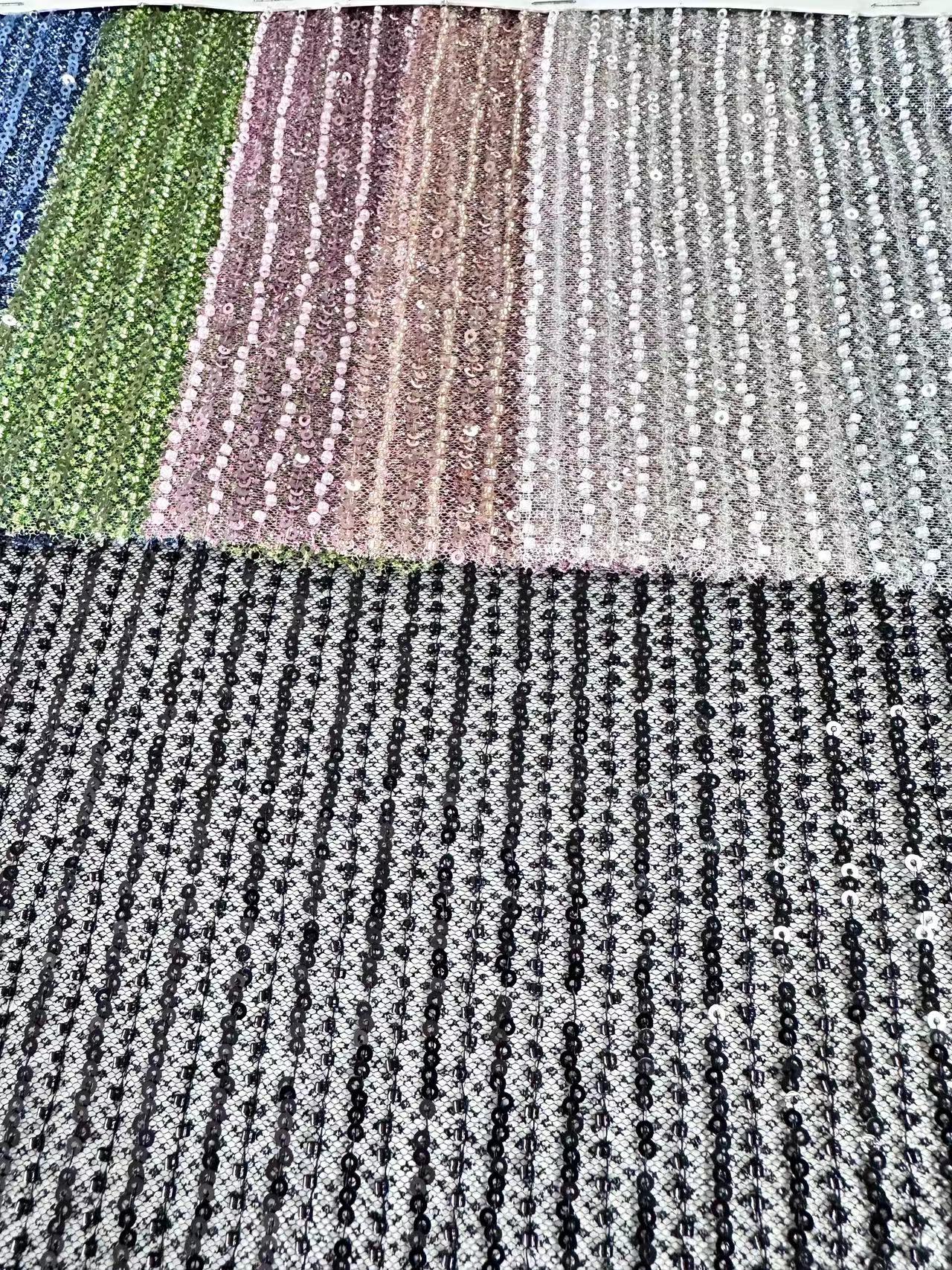 XRD-24140 Glitter Tulle with Machine Beads Embroidery Fabric