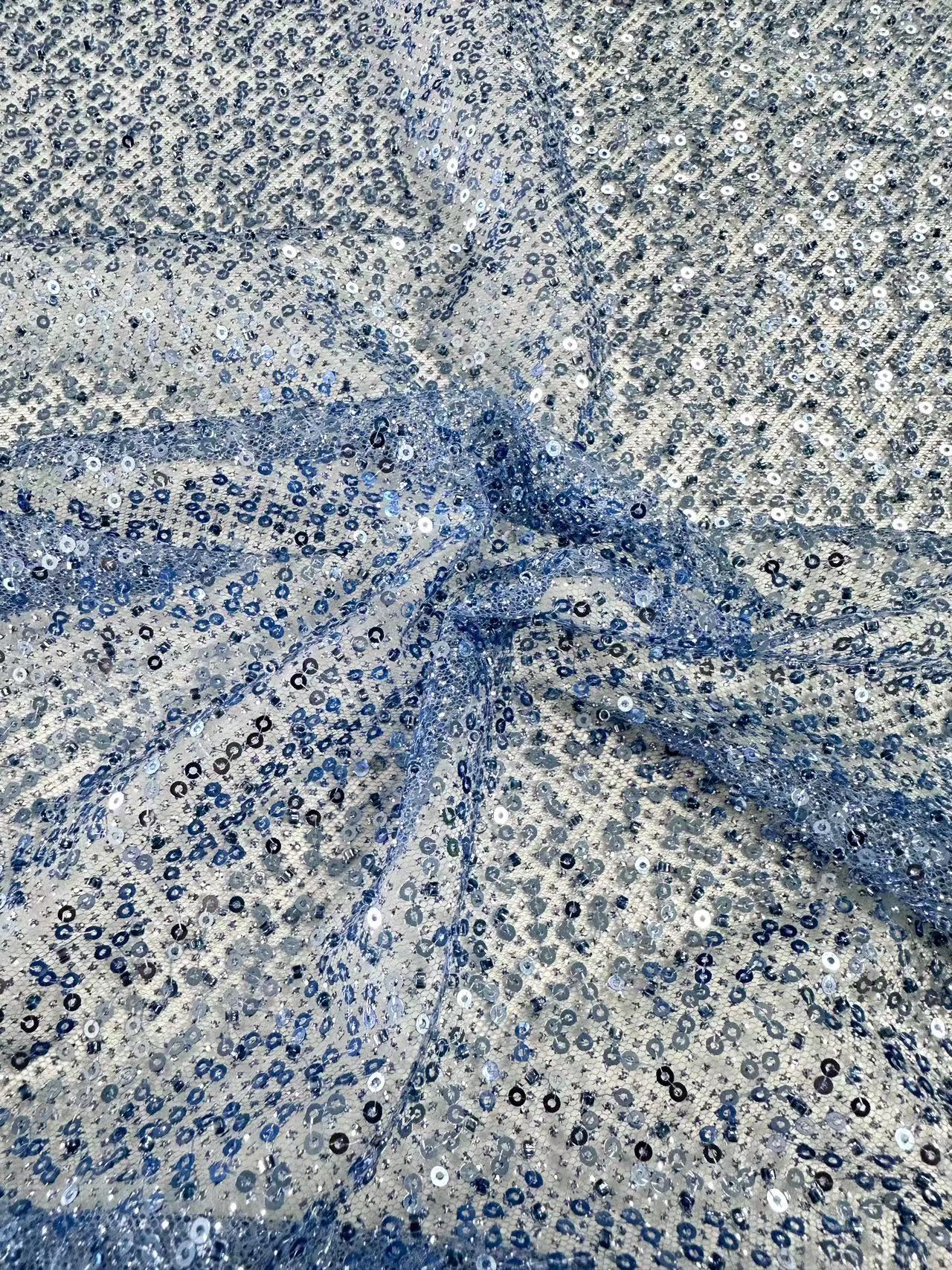 XRD-24141 Glitter Tulle with Machine Beads Embroidery Fabric
