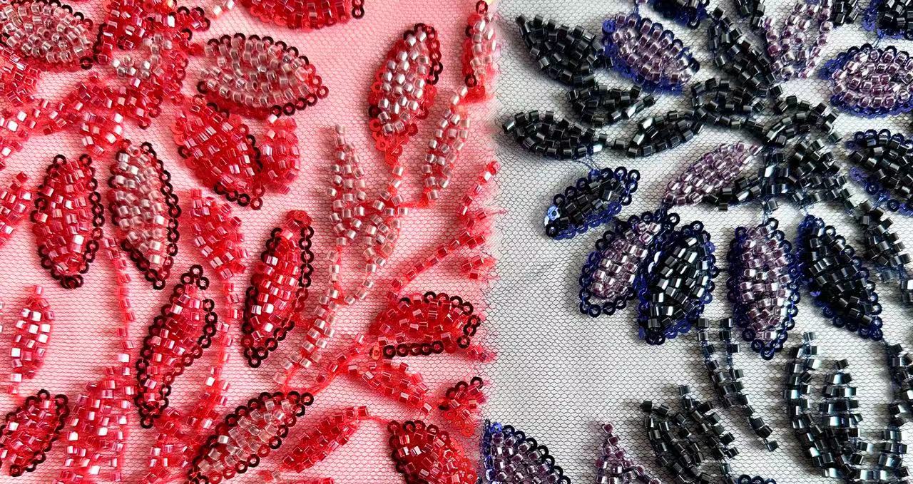 G2306 Tulle with Machine Beads Embroidery Fabric