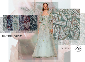 23-1192 Tulle with Machine Beads Embroidery Fabric