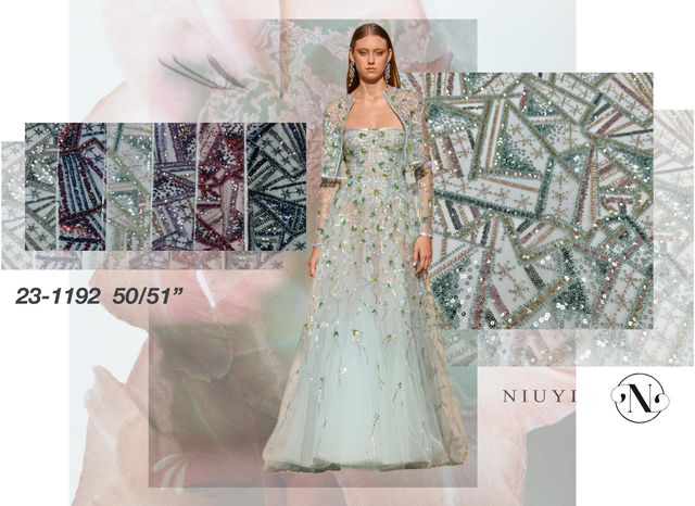 23-1192 Tulle with Machine Beads Embroidery Fabric