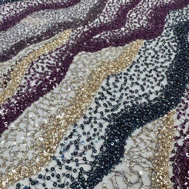 23-1107C Tulle with Machine Beads Embroidery Fabric