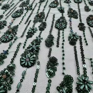 XRD-24109 Tulle with Machine Beads Embroidery Fabric