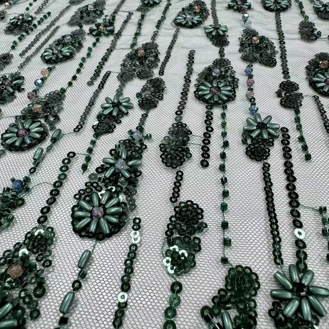 XRD-24109 Tulle with Machine Beads Embroidery Fabric