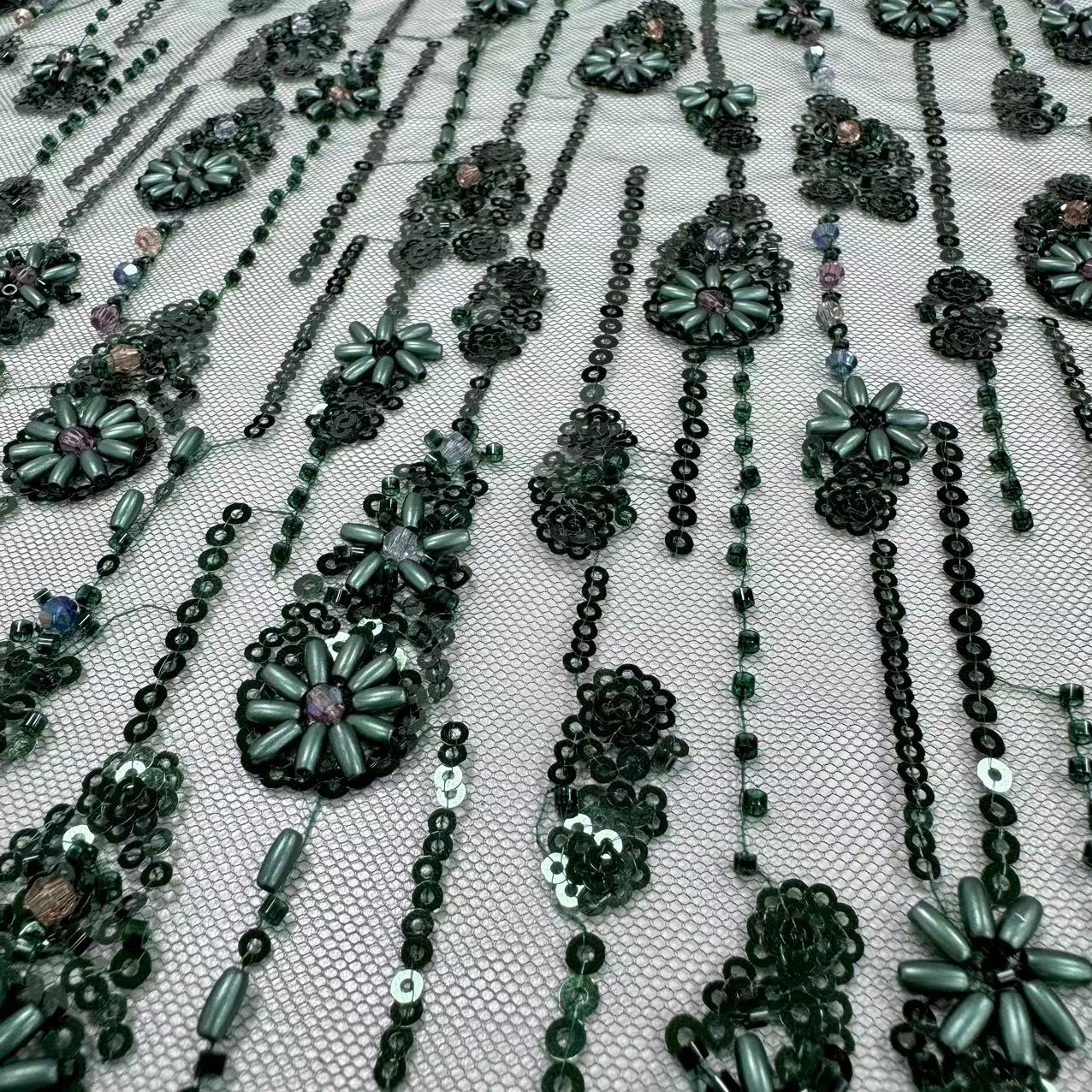 XRD-24109 Tulle with Machine Beads Embroidery Fabric