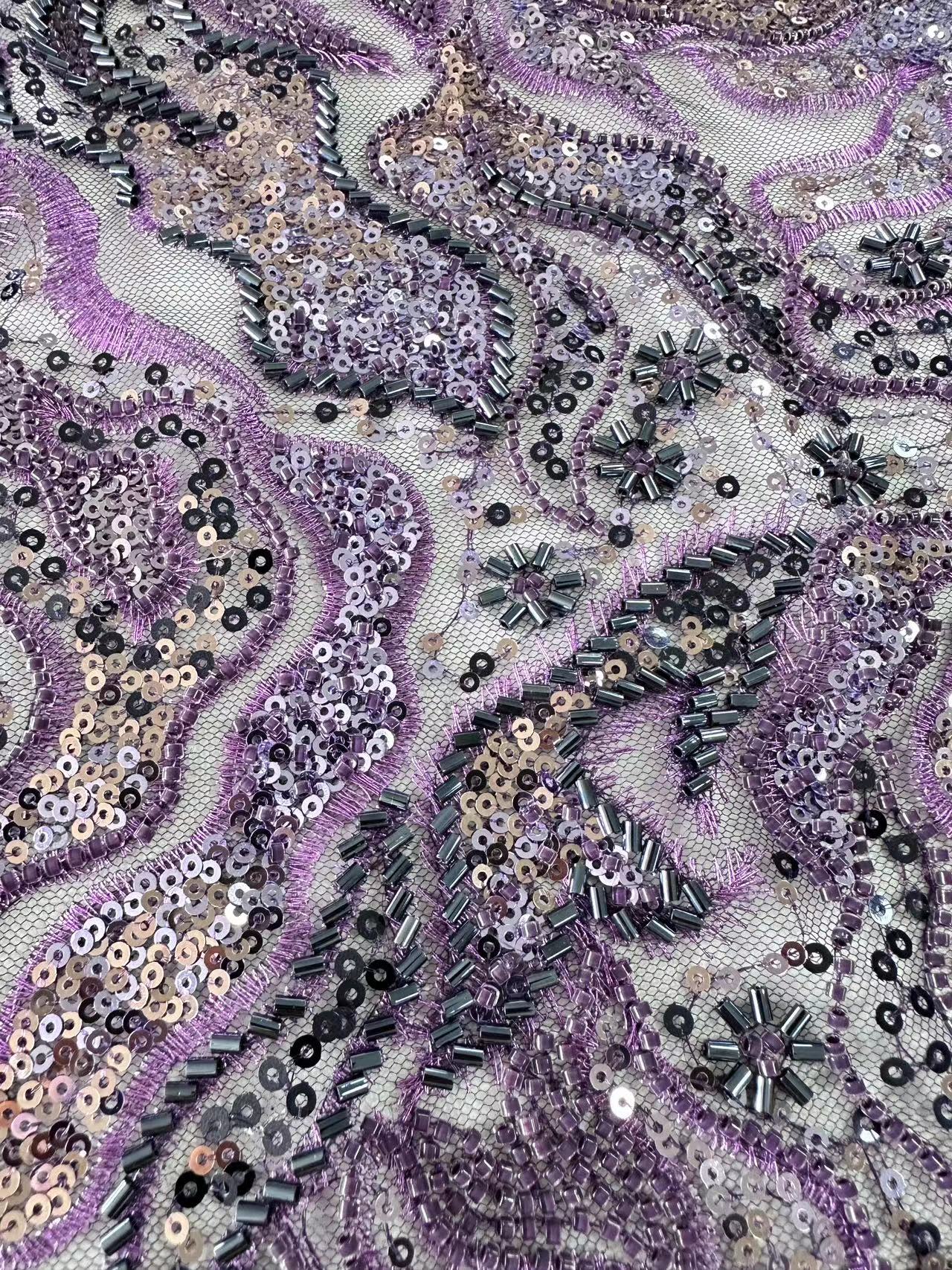 XRD-307 Tulle with Machine Beads Embroidery Fabric