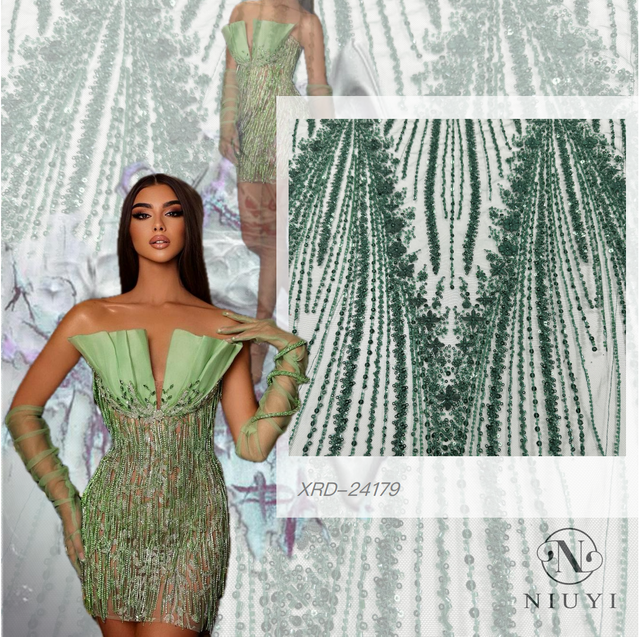 XRD-24179 Tulle with Machine Beads Embroidery Fabric