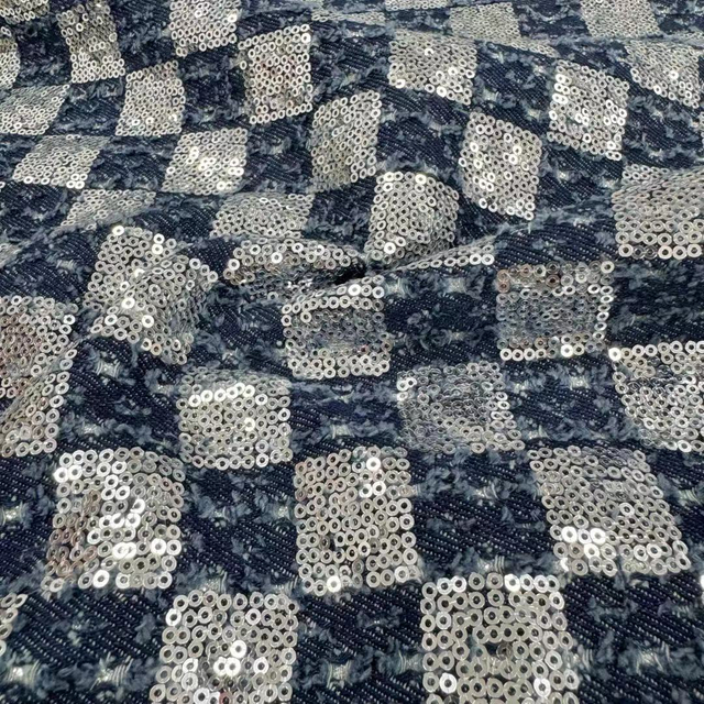 DEN-026 Machine Sequins Embroidery Denim Fabric