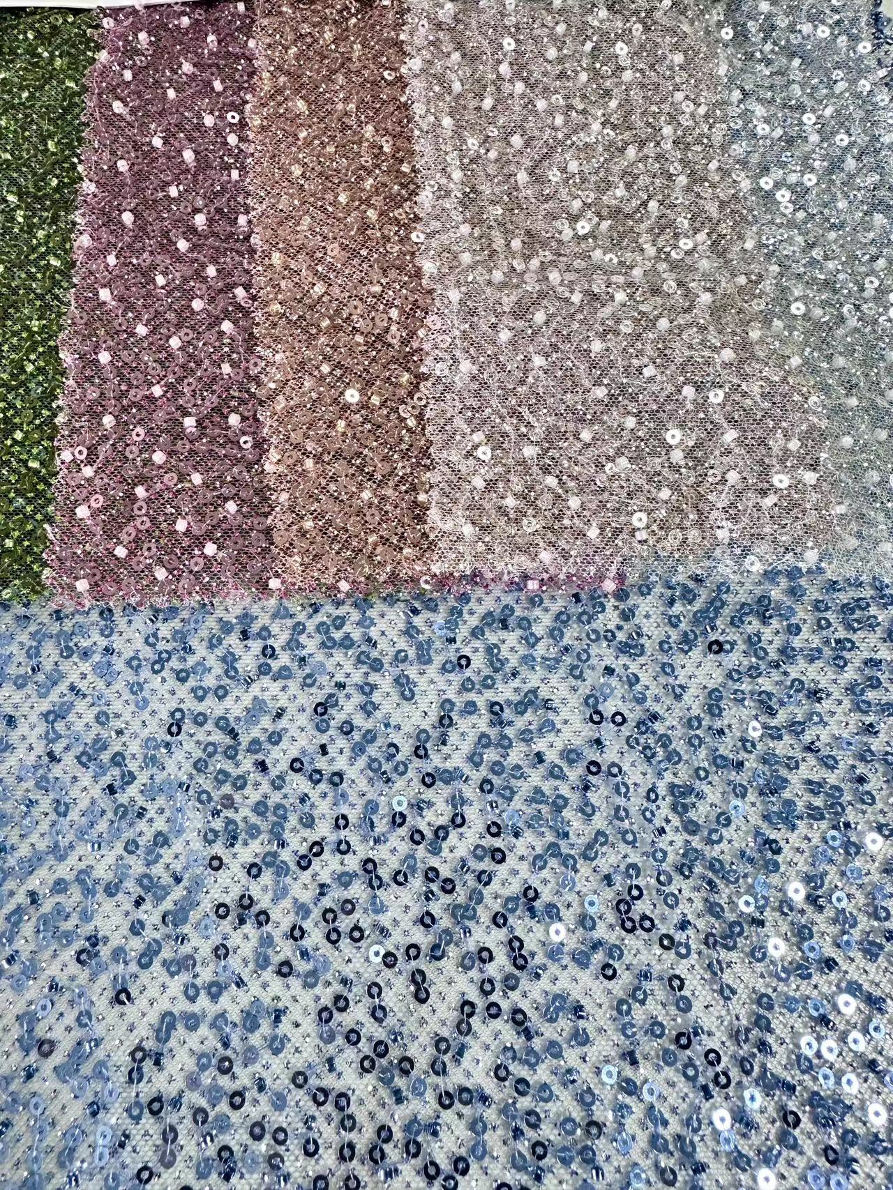 XRD-24141 Glitter Tulle with Machine Beads Embroidery Fabric