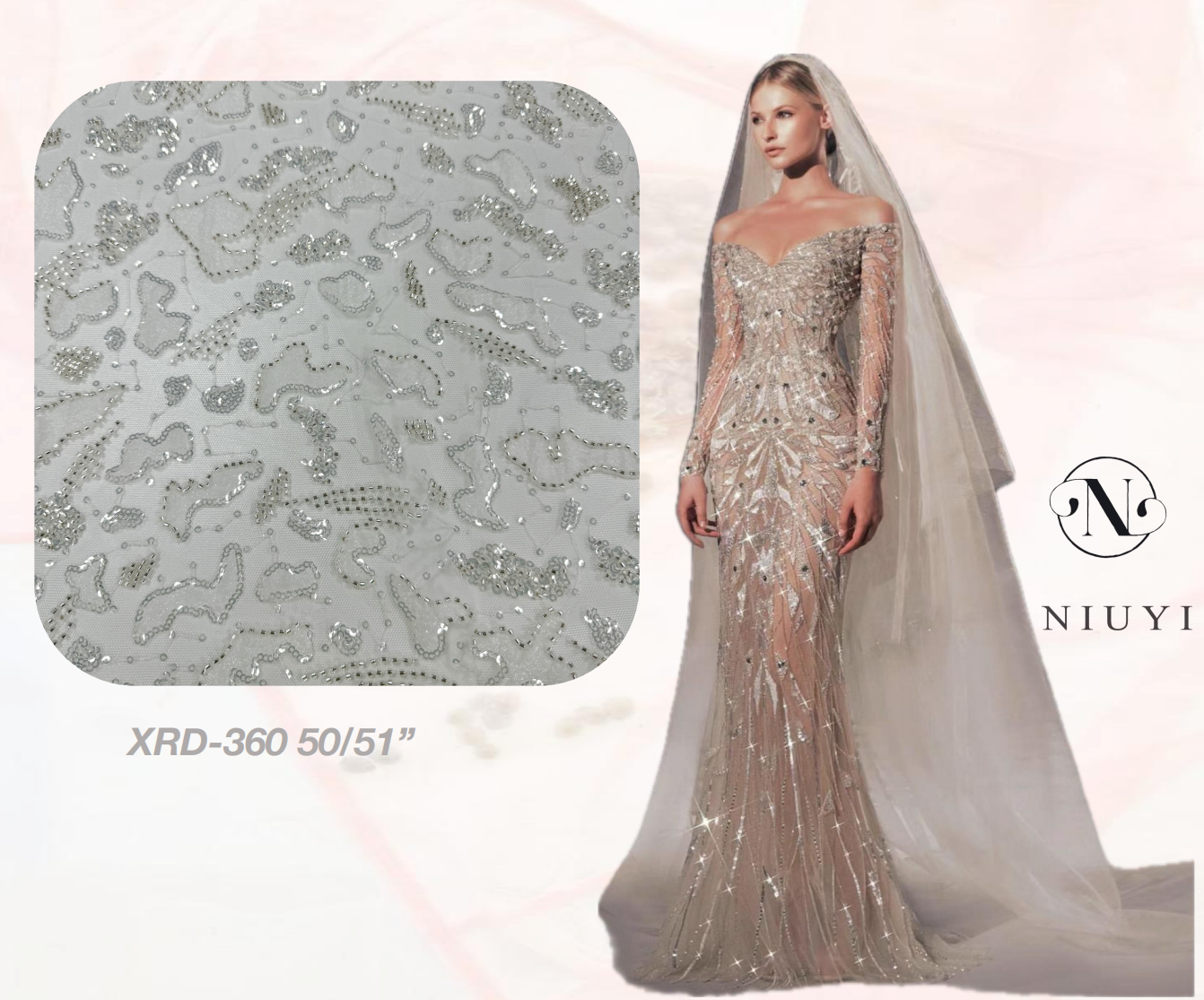 XRD-360 Tulle with Machine Beads Laser Embroidery