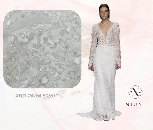 XRD-24154 Tulle with Machine Beads Laser Embroidery