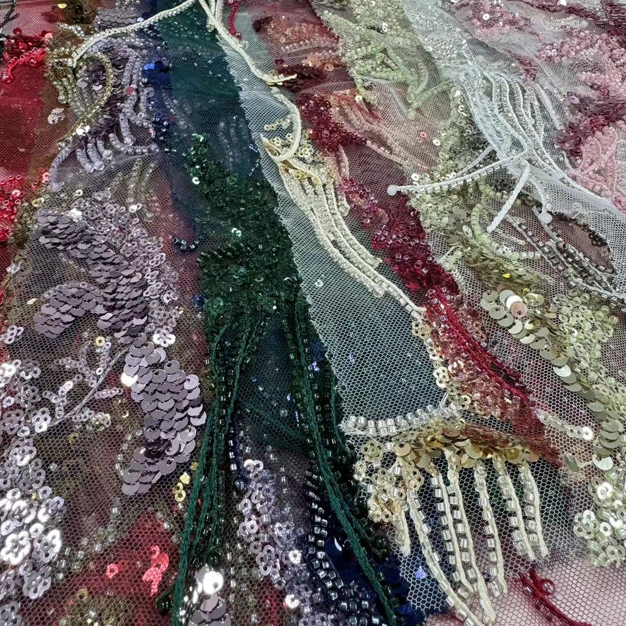 HL-197 Tulle with Machine Beads Embroidery Fabric