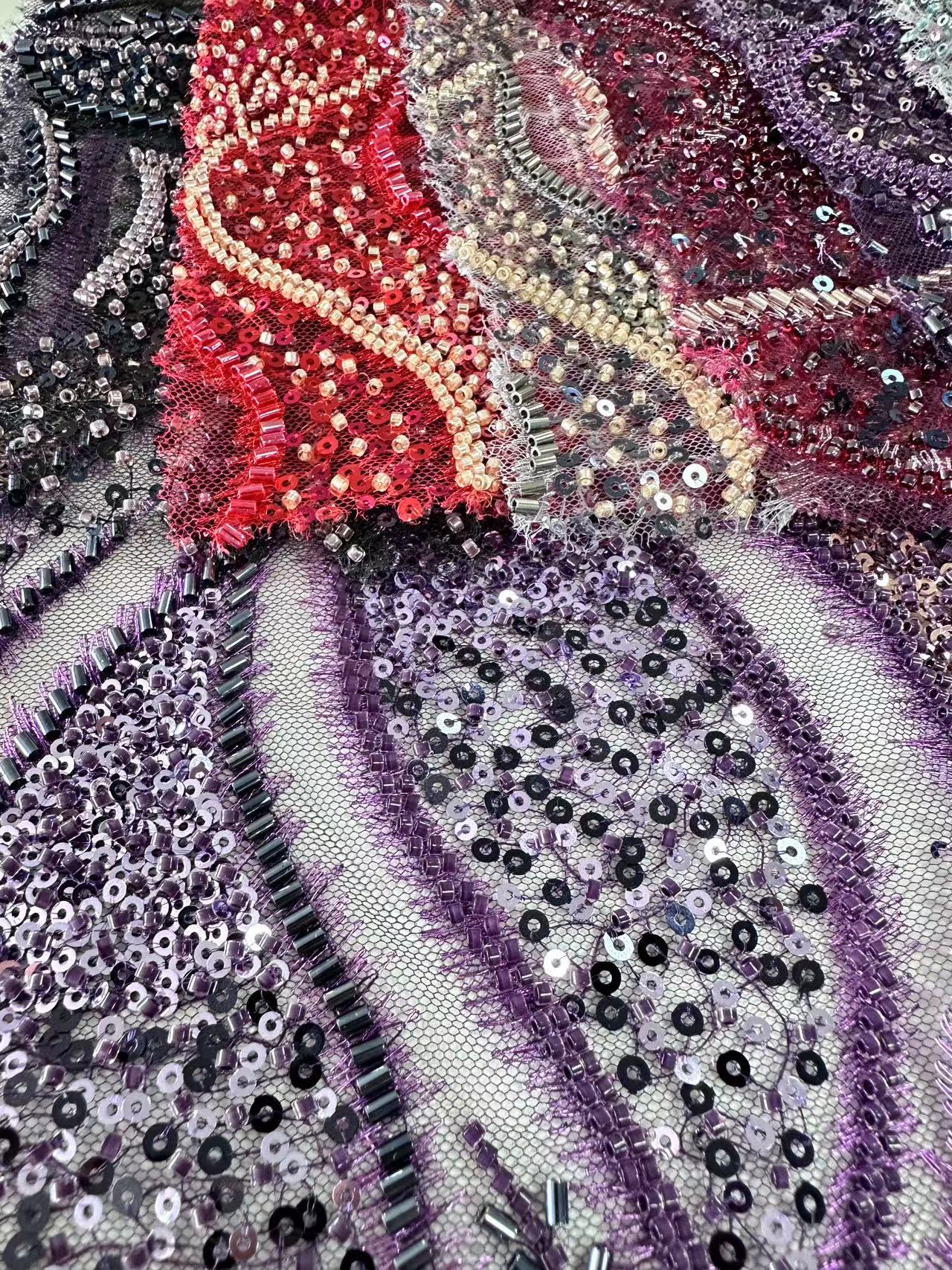 23-1835 Tulle with Machine Beads Embroidery Fabric