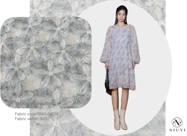 SNG-24038 Wholesale High Quality Sequins 3D Embroidery Lace Fabric 2024