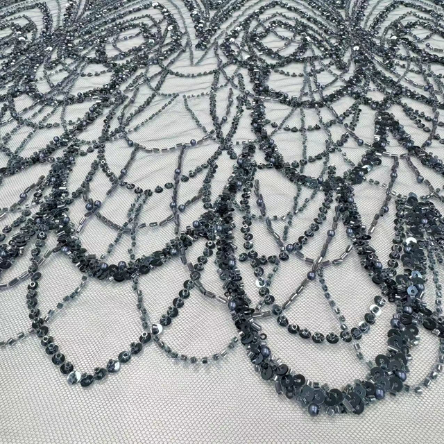 XRD-24182 Tulle with Machine Beads Embroidery Fabric