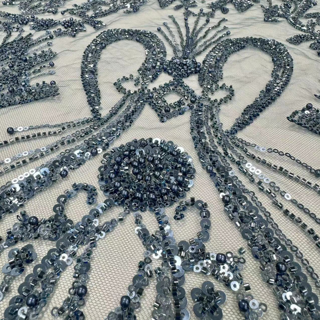 XRD-24181 Tulle with Machine Beads Embroidery Fabric