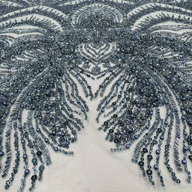 XRD-24177 Tulle with Machine Beads Embroidery Fabric