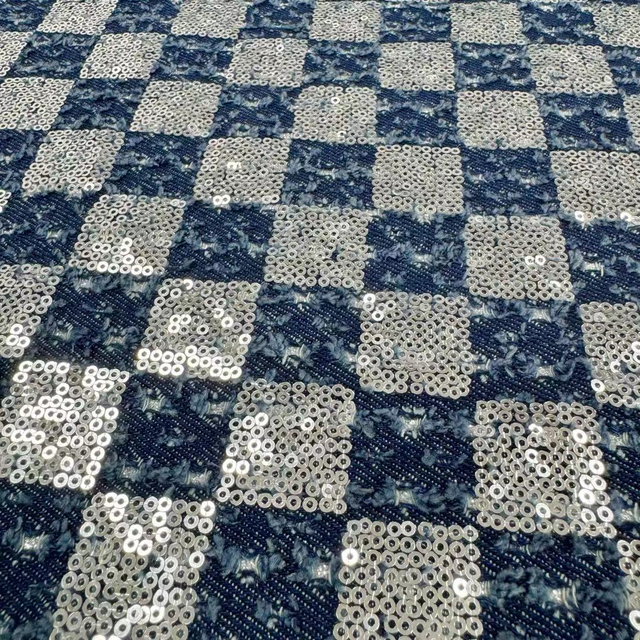 DEN-026 Machine Sequins Embroidery Denim Fabric