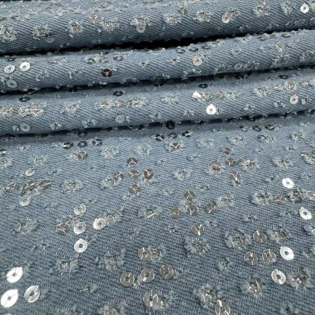 DEN-024 Machine Sequins Embroidery Denim Fabric