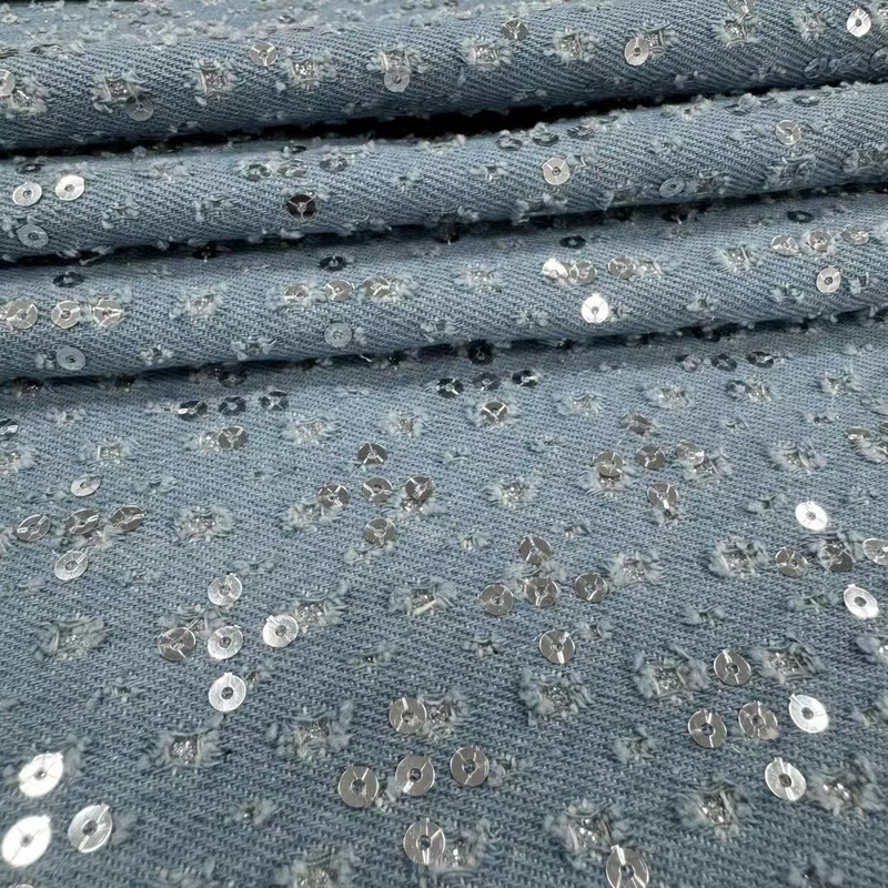DEN-024 Machine Sequins Embroidery Denim Fabric