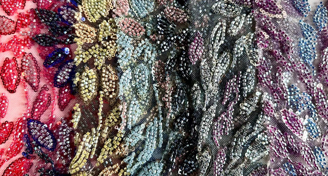 G2306 Tulle with Machine Beads Embroidery Fabric
