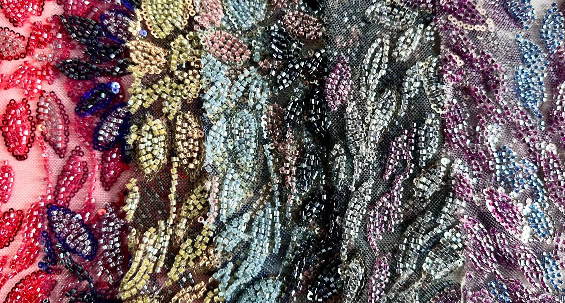 G2306 Tulle with Machine Beads Embroidery Fabric