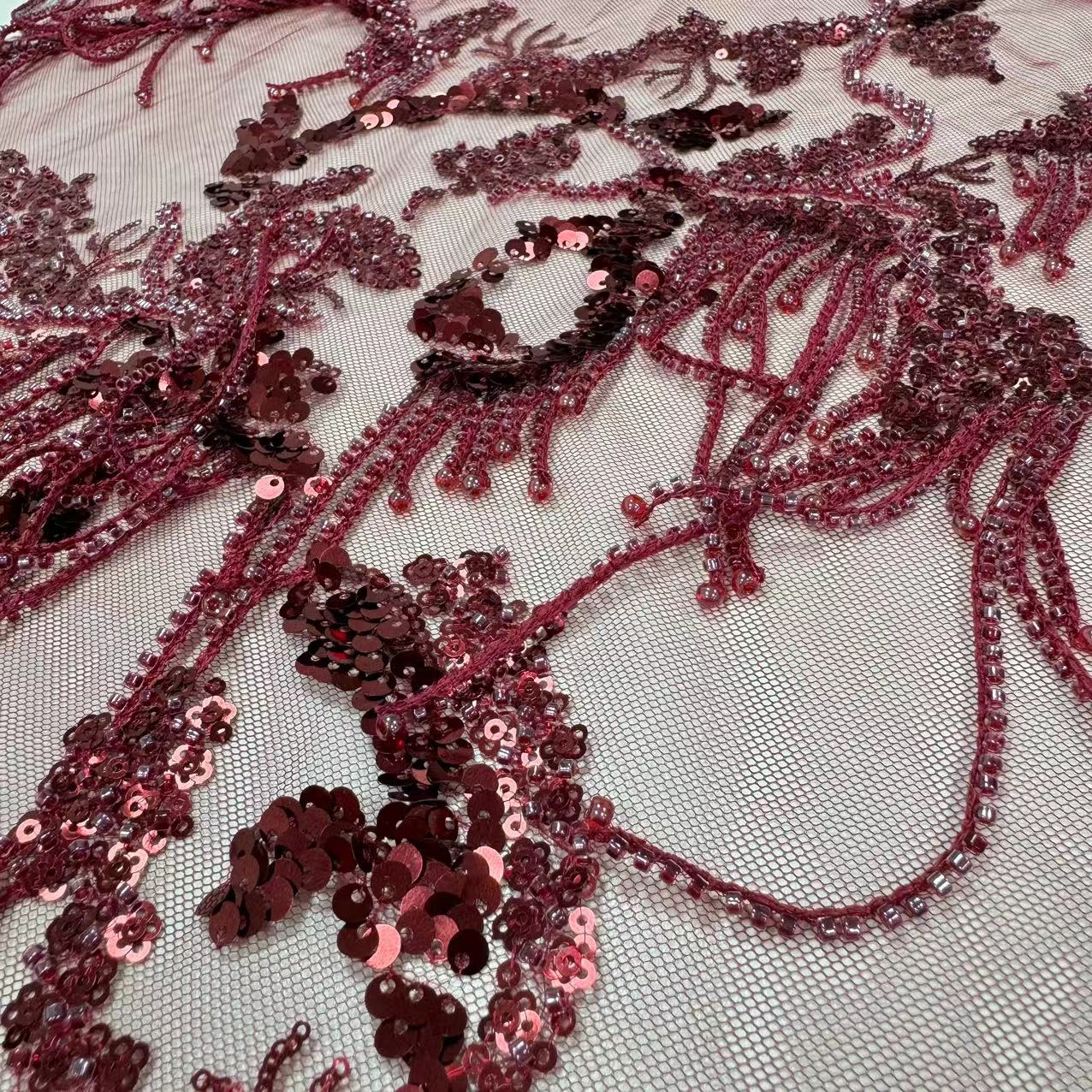 HL-197 Tulle with Machine Beads Embroidery Fabric