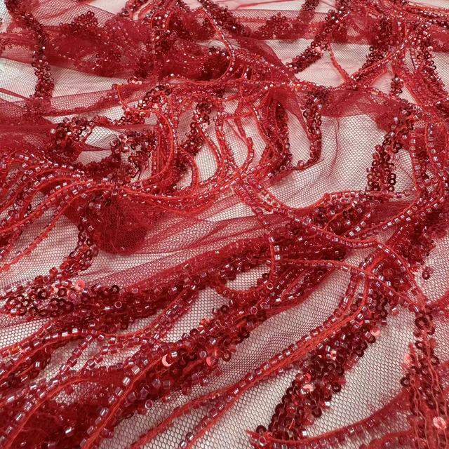 XRD-24032 Tulle with Machine Beads Embroidery Fabric