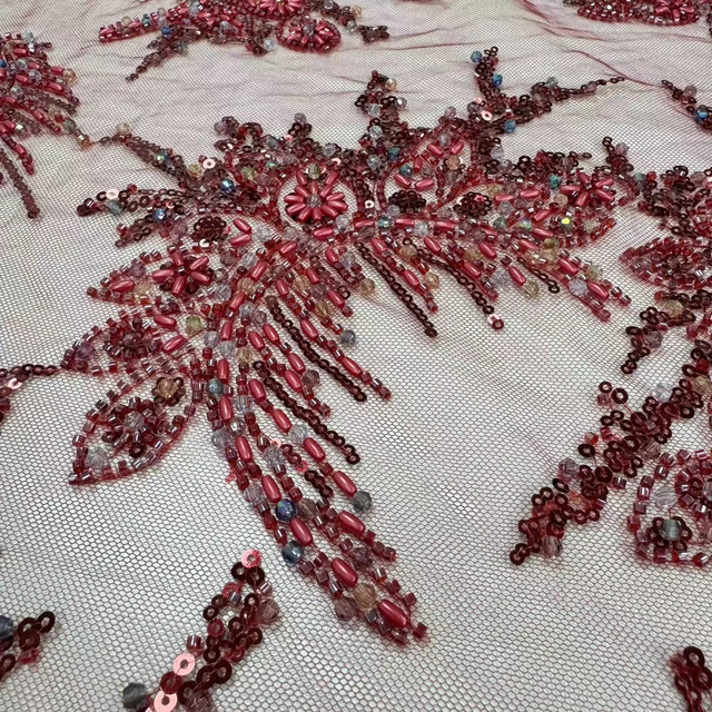 XRD-24100 Tulle with Machine Beads Embroidery Fabric