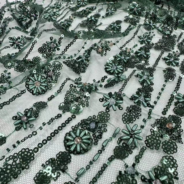 XRD-24109 Tulle with Machine Beads Embroidery Fabric