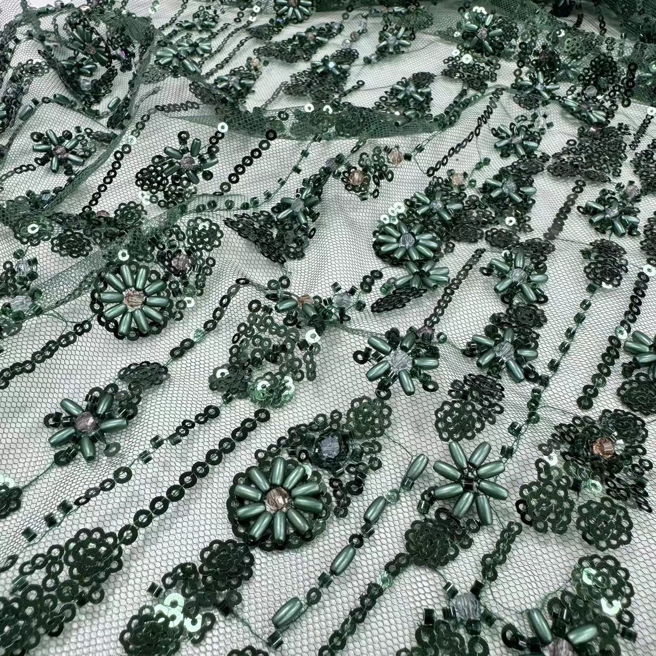 XRD-24109 Tulle with Machine Beads Embroidery Fabric