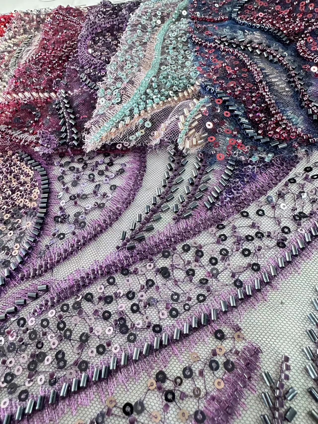 23-1835 Tulle with Machine Beads Embroidery Fabric