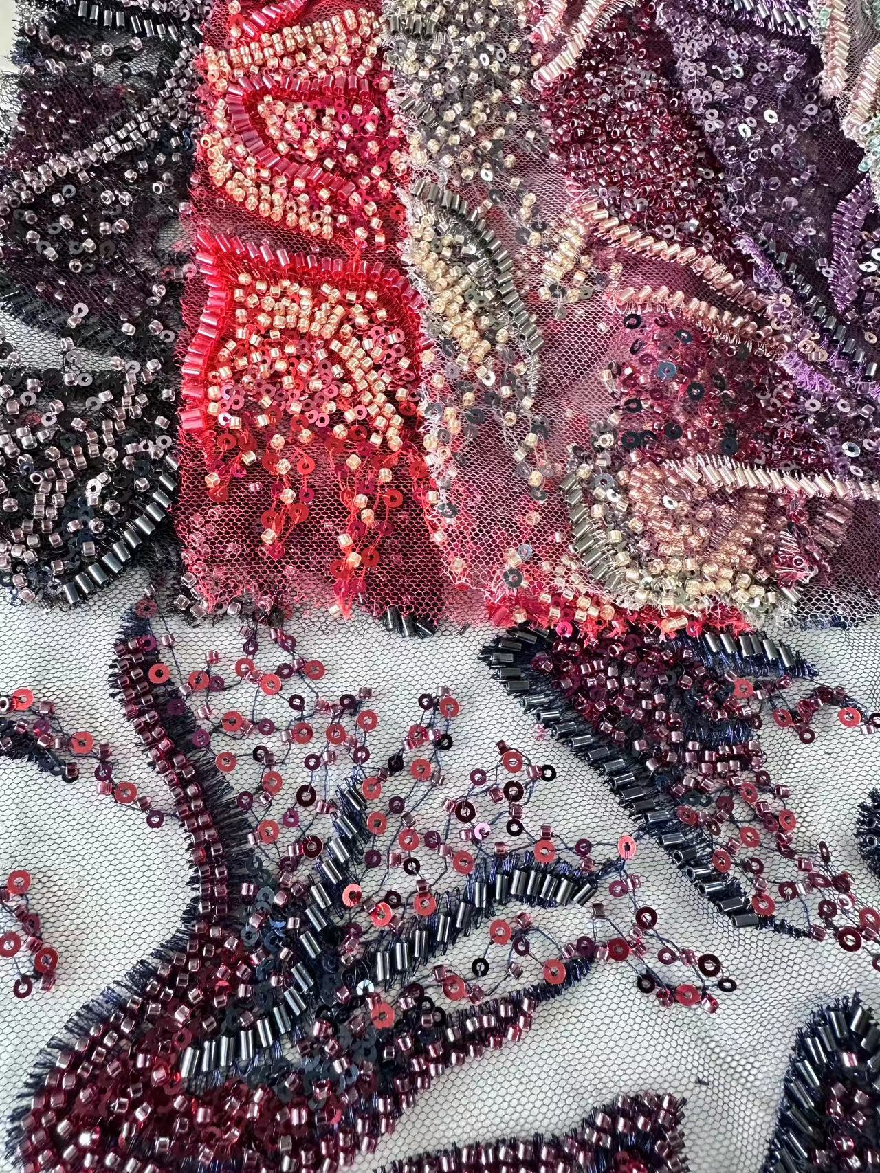 23-1169 Tulle with Machine Beads Embroidery Fabric