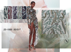 23-1585 Tulle with Machine Beads Embroidery Fabric