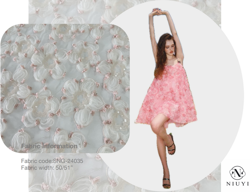SNG-24035 Wholesale High Quality Spangle 3D Embroidery Lace Fabric 2024