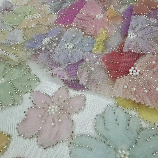 23-2788 Tulle Ground with Machine Beads Multicolor Embroidery Fabric