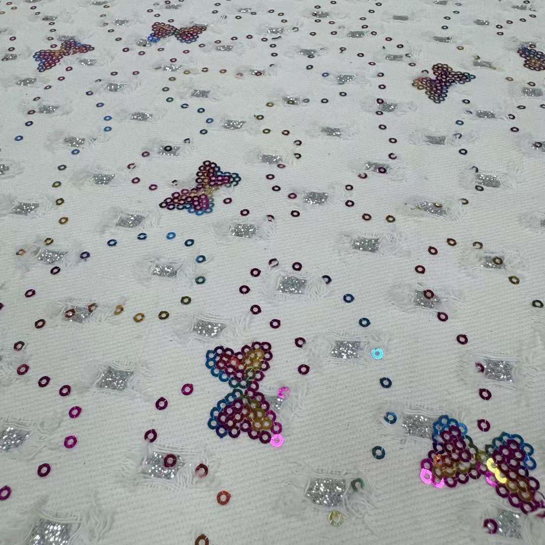 DEN-023 Machine Sequins Embroidery Denim Fabric