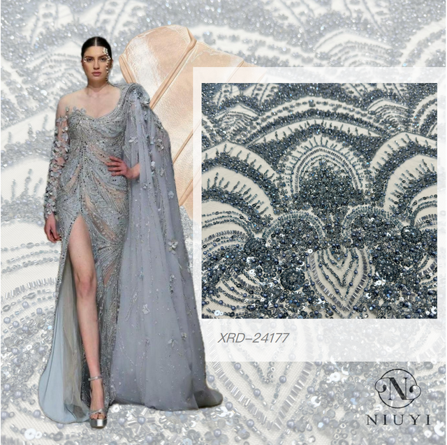 XRD-24177 Tulle with Machine Beads Embroidery Fabric