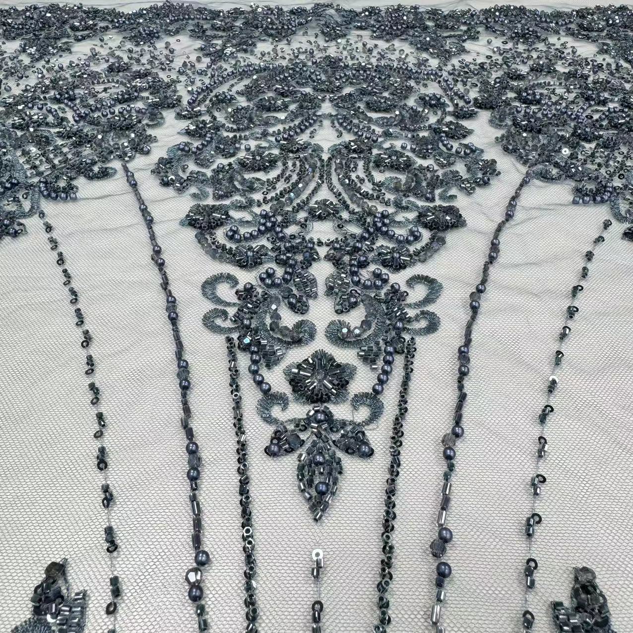 XRD-24175 Tulle with Machine Beads Embroidery Fabric