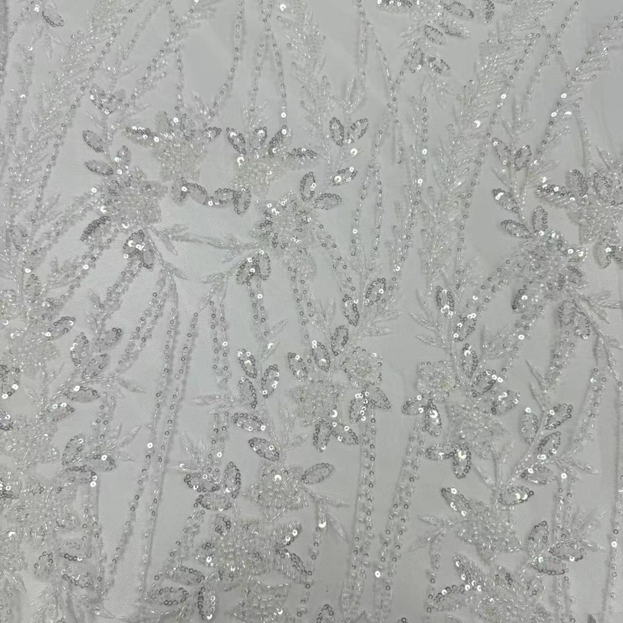 XRD-24186 Tulle with Machine Beads Embroidery Fabric