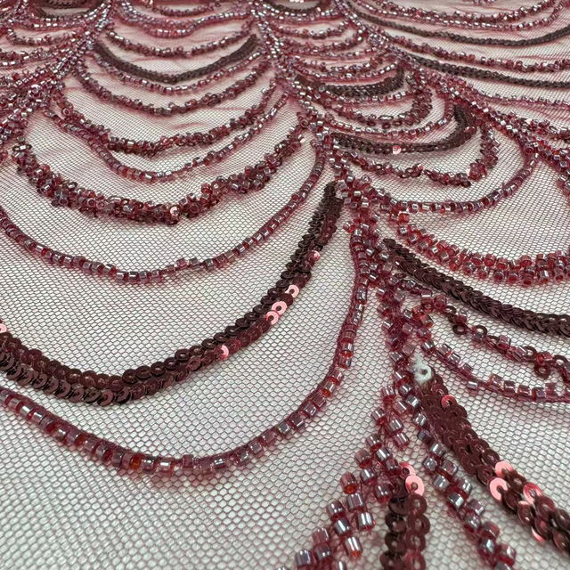 XRD-24031 Tulle with Machine Beads Embroidery Fabric