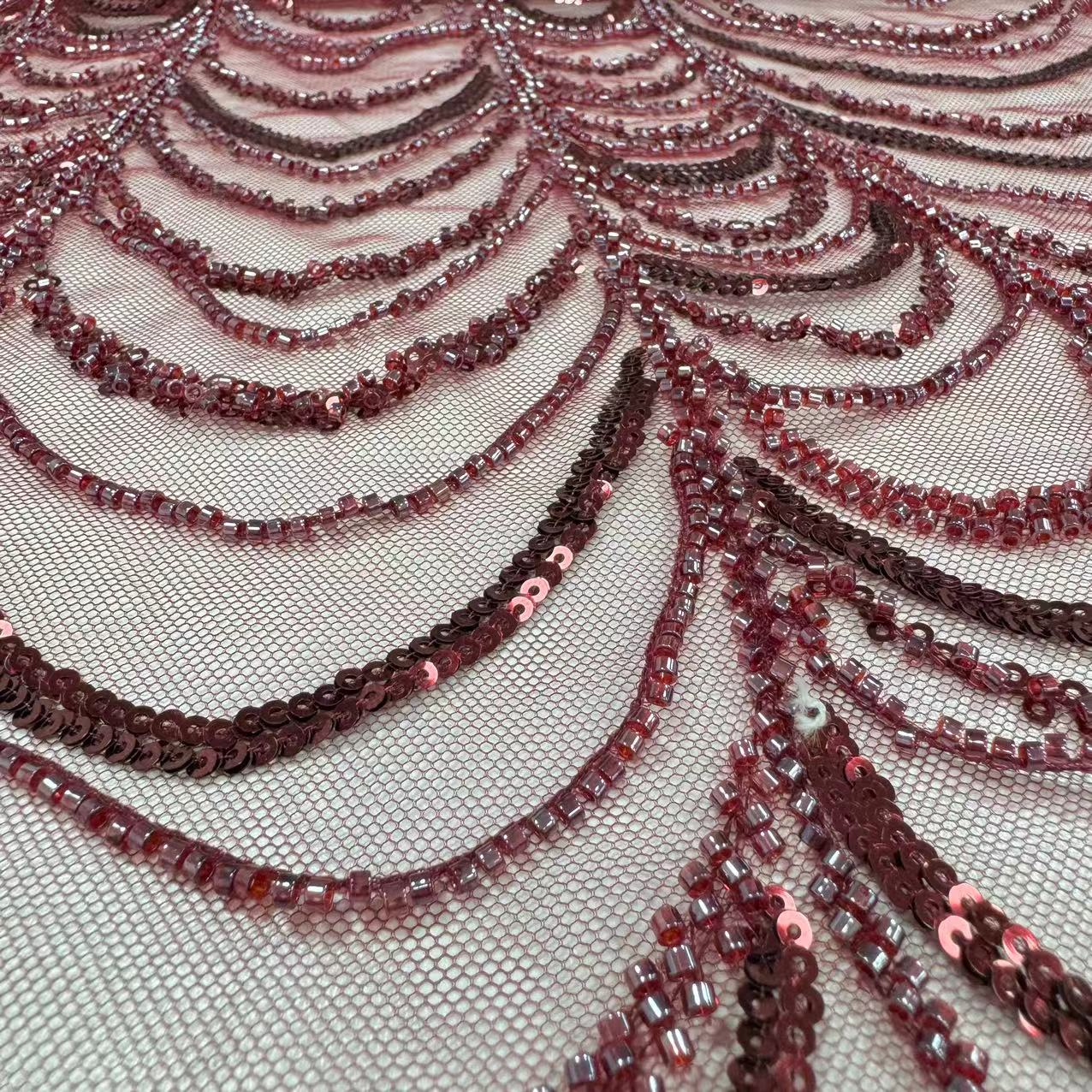 XRD-24031 Tulle with Machine Beads Embroidery Fabric