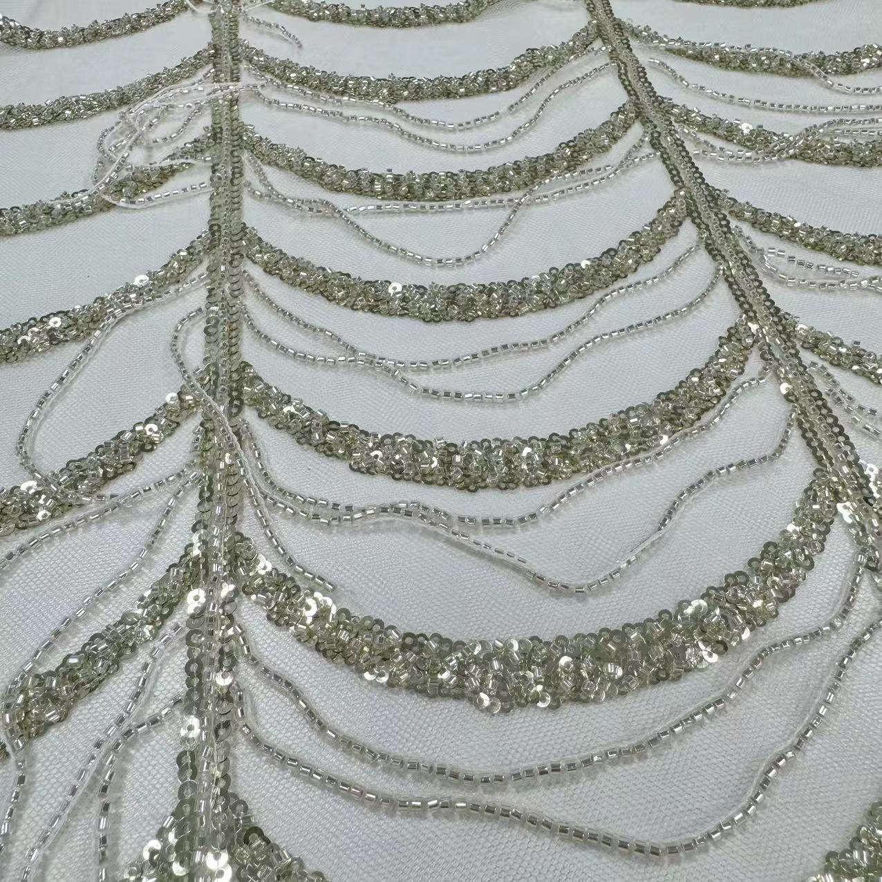 XRD-24107 Tulle with Machine Beads Embroidery Fabric