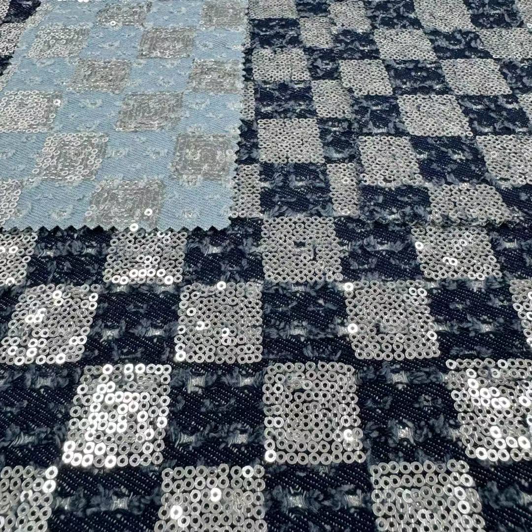 DEN-026 Machine Sequins Embroidery Denim Fabric