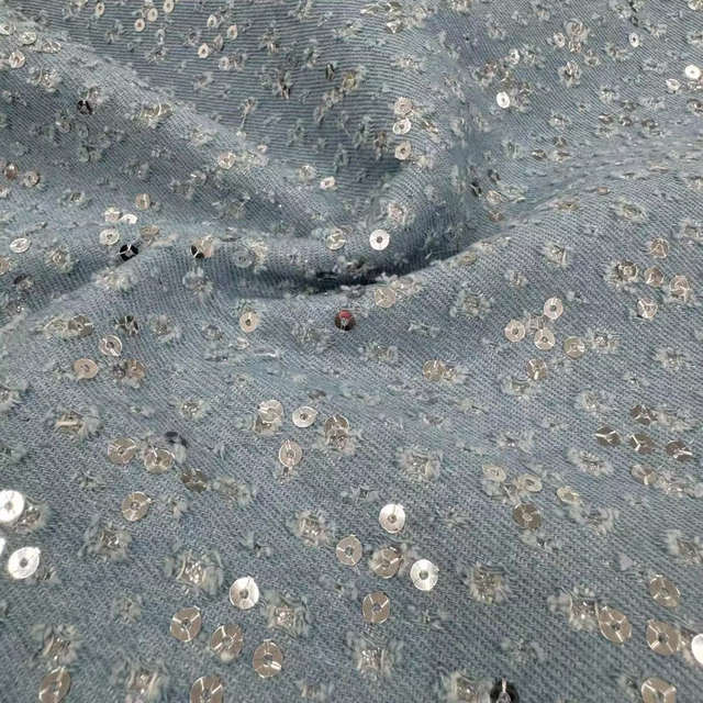 DEN-024 Machine Sequins Embroidery Denim Fabric