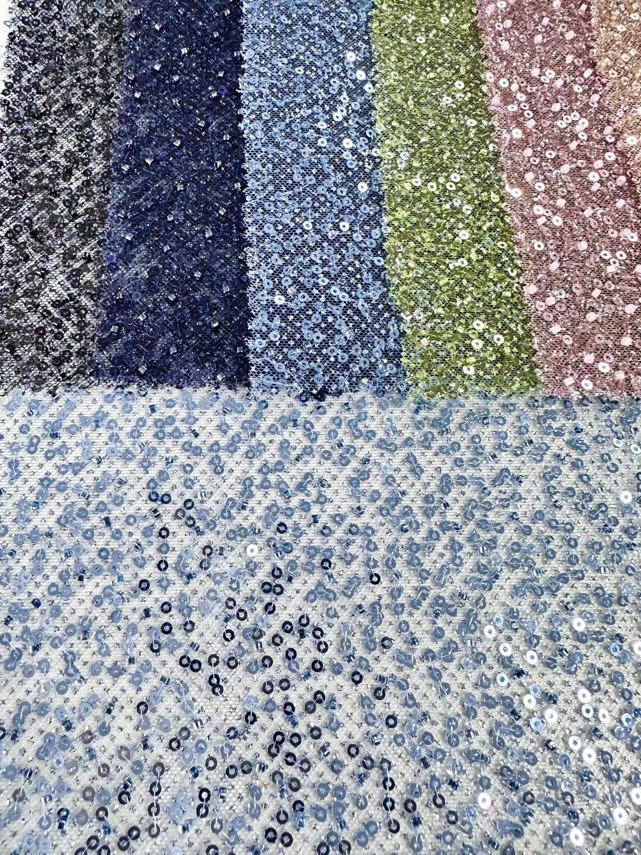 XRD-24141 Glitter Tulle with Machine Beads Embroidery Fabric
