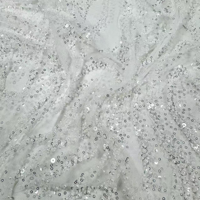 XRD-24187 Tulle with Machine Beads Embroidery Fabric