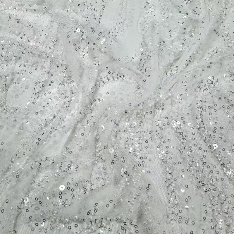 XRD-24187 Tulle with Machine Beads Embroidery Fabric